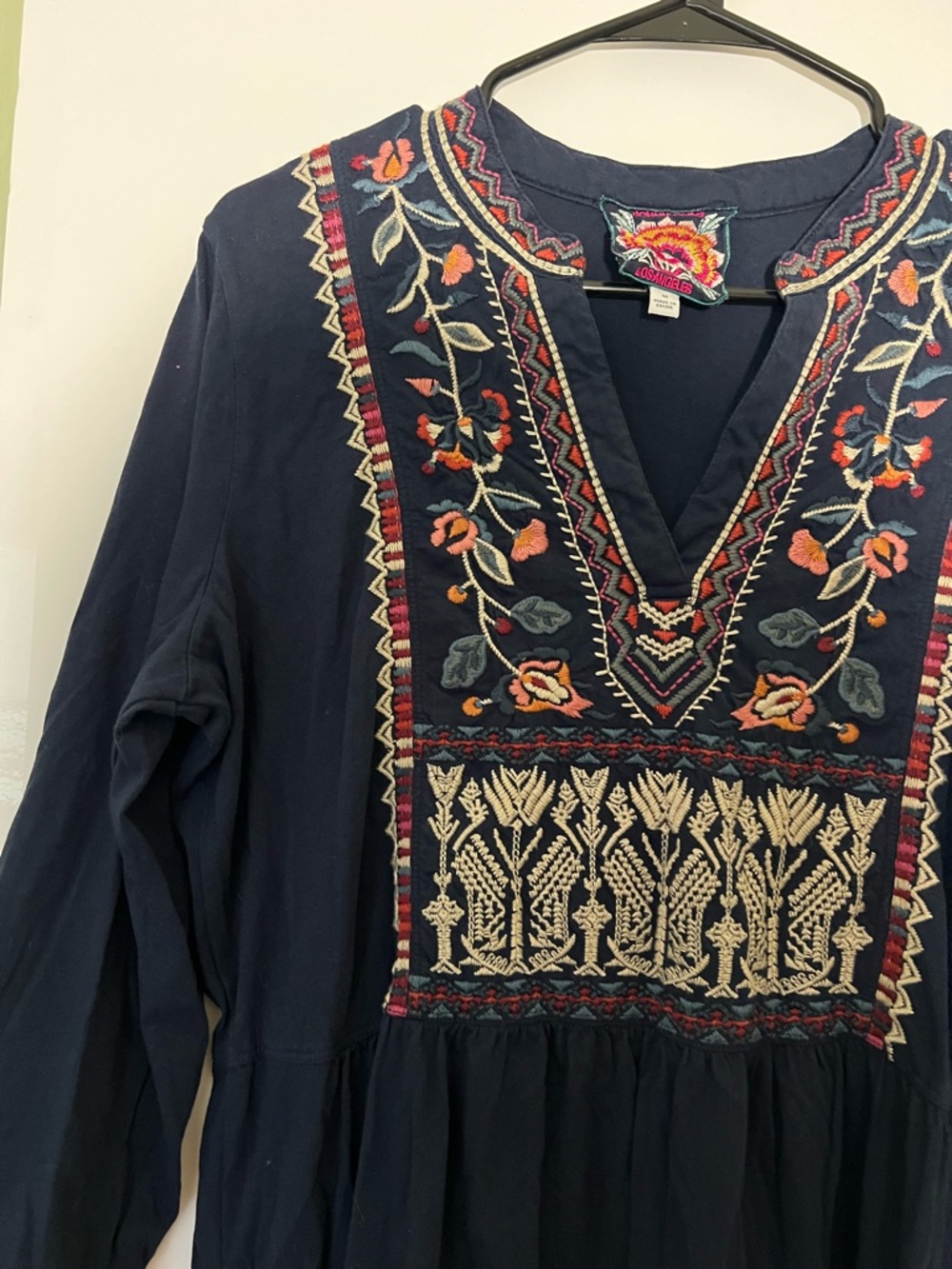 Johnny Was  Embroidered Long-Sleeve knee length Dress Medium PTP 20 - Picture 8 of 12